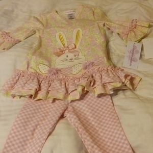 Bonnie Jean Little Girls Dress with Leggings Sz 4 with Bunny Rabbit